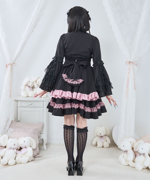 ディアマイラブ 夢展望 フリルティアードスカート ぴんく黒 取り外し可能リボン付 ディアマイラブ 夢展望 フリルティアードスカート ぴんく黒 取り外し