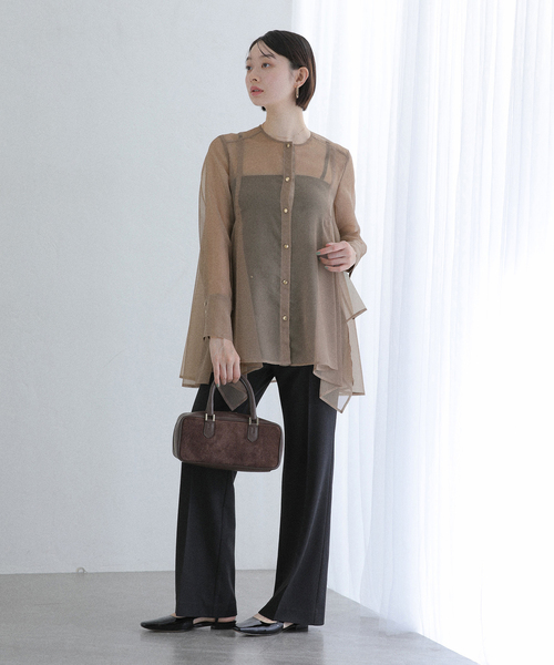 La TOTALITE（ラトータリテ）の「【洗える】ヘムフレアシアーチュニック（シャツ/ブラウス・レディース・アイボリー/キャメル・38/36）」の10枚目の写真