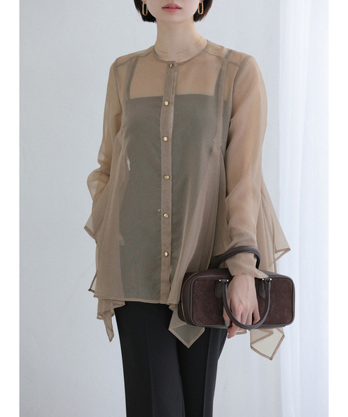 La TOTALITE（ラトータリテ）の「【洗える】ヘムフレアシアーチュニック（シャツ/ブラウス・レディース・アイボリー/キャメル・38/36）」の12枚目の写真