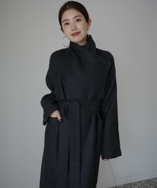 ANAYI ベビーはピンク　ウールリバーロングコート（ベルト付き） ANAYI ベビーはピンク ウールリバーロングコート（ベルト付き