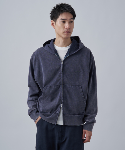 B.C STOCK（ベーセーストック）の「【ANTS & ELEPHANTS】ブリーチ加工 ショート丈 ダブルジップパーカー（パーカー・メンズ・ブラウン/レッド/イエロー/ネイビー/ブラック・LARGE/MEDIUM）」の2枚目の写真