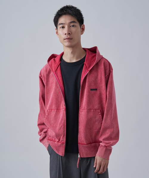 B.C STOCK（ベーセーストック）の「【ANTS & ELEPHANTS】ブリーチ加工 ショート丈 ダブルジップパーカー（パーカー・メンズ・ブラウン/レッド/イエロー/ネイビー/ブラック・LARGE/MEDIUM）」の5枚目の写真