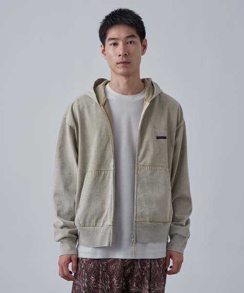 B.C STOCK（ベーセーストック）の「【ANTS & ELEPHANTS】ブリーチ加工 ショート丈 ダブルジップパーカー（パーカー・メンズ・ブラウン/レッド/イエロー/ネイビー/ブラック・LARGE/MEDIUM）」の4枚目の写真