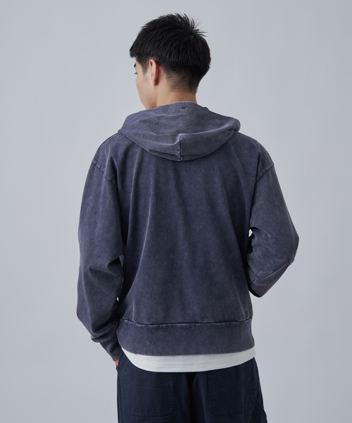 B.C STOCK（ベーセーストック）の「【ANTS & ELEPHANTS】ブリーチ加工 ショート丈 ダブルジップパーカー（パーカー・メンズ・ブラウン/レッド/イエロー/ネイビー/ブラック・LARGE/MEDIUM）」の7枚目の写真