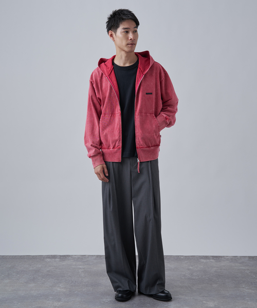 B.C STOCK（ベーセーストック）の「【ANTS & ELEPHANTS】ブリーチ加工 ショート丈 ダブルジップパーカー（パーカー・メンズ・ブラウン/レッド/イエロー/ネイビー/ブラック・LARGE/MEDIUM）」の8枚目の写真