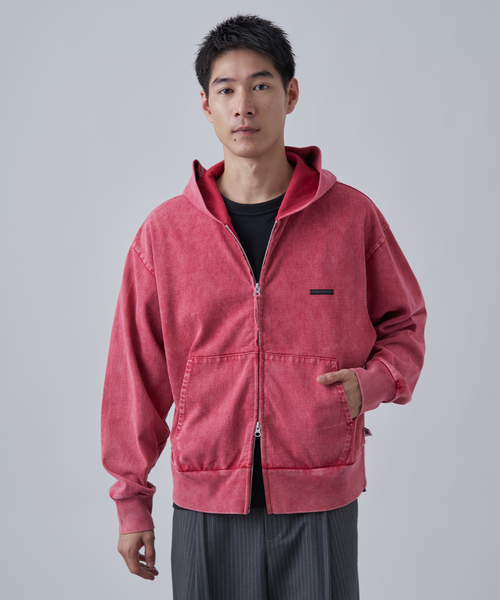 B.C STOCK（ベーセーストック）の「【ANTS & ELEPHANTS】ブリーチ加工 ショート丈 ダブルジップパーカー（パーカー・メンズ・ブラウン/レッド/イエロー/ネイビー/ブラック・LARGE/MEDIUM）」の9枚目の写真