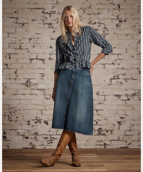 RRL(ダブル アール エル)の「インディゴ セルビッジ デニム スカート(デニムスカート・レディース・ブルー・29/28/27/26/25/24)」の4枚目の写真