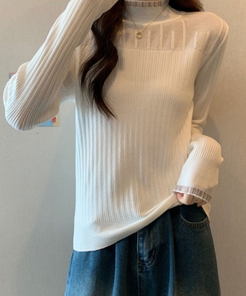 2ly2(トゥーリートゥー)の「上品な透け感レース切替リブニットトップス(ニット/セーター・レディース・ホワイト/ブラック/アイボリー・FREE)」の16枚目の写真