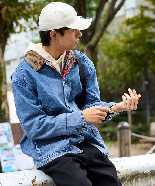 コーデュロイ 切り替えデザイン ロング丈 デニムジャケット（デニム