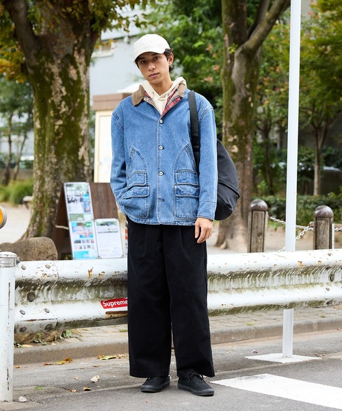 コーデュロイ 切り替えデザイン ロング丈 デニムジャケット（デニム