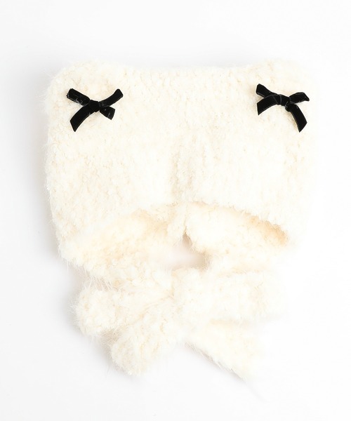 URBAN CHERRY（アーバンチェリー）の「猫耳リボンファーキャップ（ニットキャップ/ビーニー・キッズ・ホワイト/ピンク・FREE）」の15枚目の写真