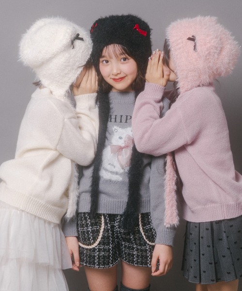 URBAN CHERRY（アーバンチェリー）の「猫耳リボンファーキャップ（ニットキャップ/ビーニー・キッズ・ホワイト/ピンク・FREE）」の8枚目の写真
