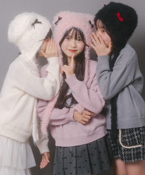 URBAN CHERRY（アーバンチェリー）の「猫耳リボンファーキャップ（ニットキャップ/ビーニー・キッズ・ホワイト/ピンク・FREE）」の10枚目の写真