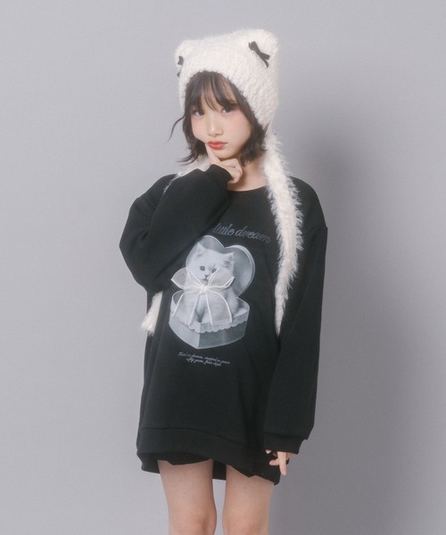 URBAN CHERRY（アーバンチェリー）の「猫耳リボンファーキャップ（ニットキャップ/ビーニー・キッズ・ホワイト/ピンク・FREE）」の4枚目の写真