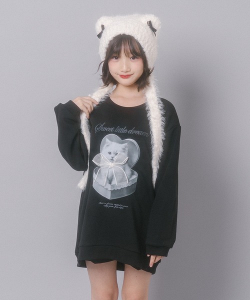 URBAN CHERRY（アーバンチェリー）の「猫耳リボンファーキャップ（ニットキャップ/ビーニー・キッズ・ホワイト/ピンク・FREE）」の5枚目の写真