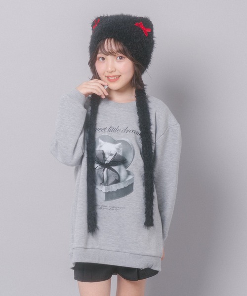 URBAN CHERRY（アーバンチェリー）の「猫耳リボンファーキャップ（ニットキャップ/ビーニー・キッズ・ホワイト/ピンク・FREE）」の6枚目の写真