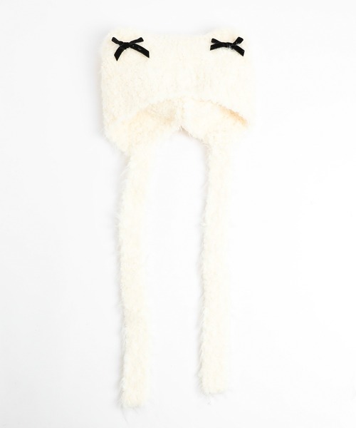 URBAN CHERRY（アーバンチェリー）の「猫耳リボンファーキャップ（ニットキャップ/ビーニー・キッズ・ホワイト/ピンク・FREE）」の11枚目の写真