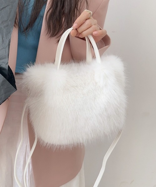 ふわふわカワイイ／フォックス フェイクファー ショルダーバッグ【2WAY