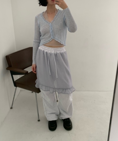 Vipoa(ヴィポア)の「chiffon layered sweat pants(スウェットパンツ・レディース・ブラック/グレー・FREE)」の12枚目の写真