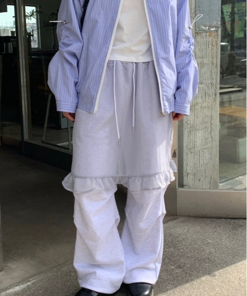 Vipoa(ヴィポア)の「chiffon layered sweat pants(スウェットパンツ・レディース・ブラック/グレー・FREE)」の8枚目の写真