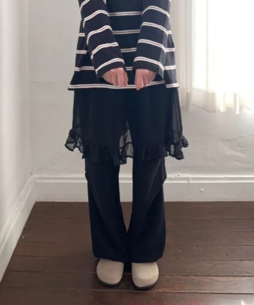 Vipoa(ヴィポア)の「chiffon layered sweat pants(スウェットパンツ・レディース・ブラック/グレー・FREE)」の6枚目の写真