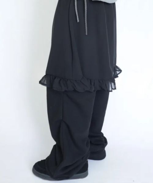 Vipoa(ヴィポア)の「chiffon layered sweat pants(スウェットパンツ・レディース・ブラック/グレー・FREE)」の7枚目の写真