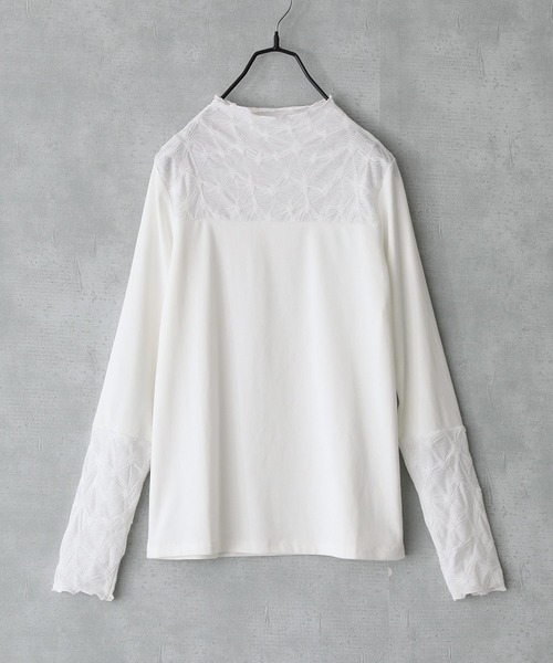 n'OrLABEL(ノアールレーベル)の「ジャカード切替ボトルネックカットソー(Tシャツ/カットソー・レディース・オフホワイト/ブラック/ブルーグリーン・1/2)」の7枚目の写真