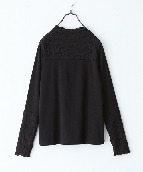 n'OrLABEL(ノアールレーベル)の「ジャカード切替ボトルネックカットソー(Tシャツ/カットソー・レディース・オフホワイト/ブラック/ブルーグリーン・1/2)」の9枚目の写真