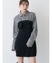 MERCURYDUO | 【WEB限定カラーあり】シャツレイヤード風ニットドッキングミニワンピース(ワンピース)