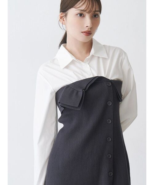 MERCURYDUO(マーキュリーデュオ)の「【WEB限定カラーあり】シャツレイヤード風ニットドッキングミニワンピース(ワンピース・レディース・オフホワイト/ブルー/その他1/ピンク・SMALL/MEDIUM)」の1枚目の写真