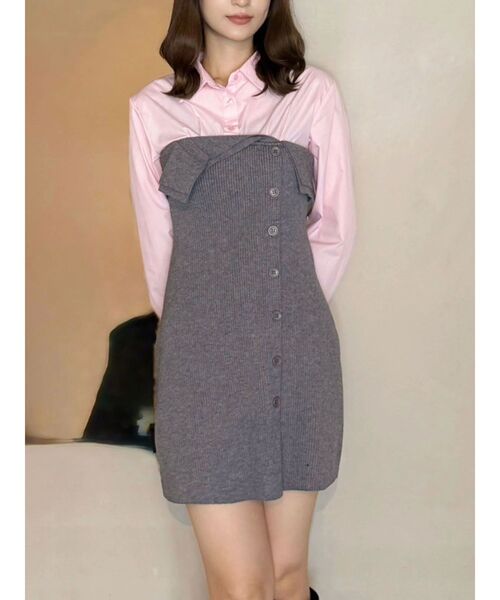 MERCURYDUO(マーキュリーデュオ)の「【WEB限定カラーあり】シャツレイヤード風ニットドッキングミニワンピース(ワンピース・レディース・オフホワイト/ブルー/その他1/ピンク・SMALL/MEDIUM)」の4枚目の写真