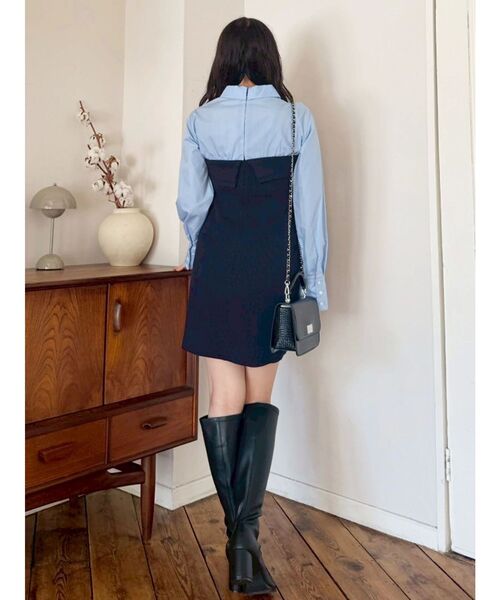 MERCURYDUO（マーキュリーデュオ）の「【WEB限定カラーあり】シャツレイヤード風ニットドッキングミニワンピース（ワンピース・レディース・オフホワイト/ブルー/その他1/ピンク・SMALL/MEDIUM）」の9枚目の写真