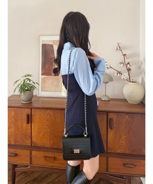 MERCURYDUO（マーキュリーデュオ）の「【WEB限定カラーあり】シャツレイヤード風ニットドッキングミニワンピース（ワンピース・レディース・オフホワイト/ブルー/その他1/ピンク・SMALL/MEDIUM）」の11枚目の写真
