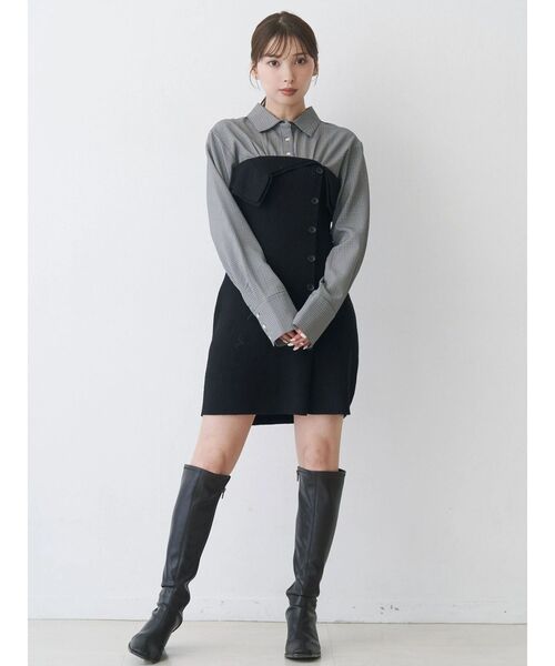 セール】【WEB限定カラーあり】シャツレイヤード風ニットドッキング