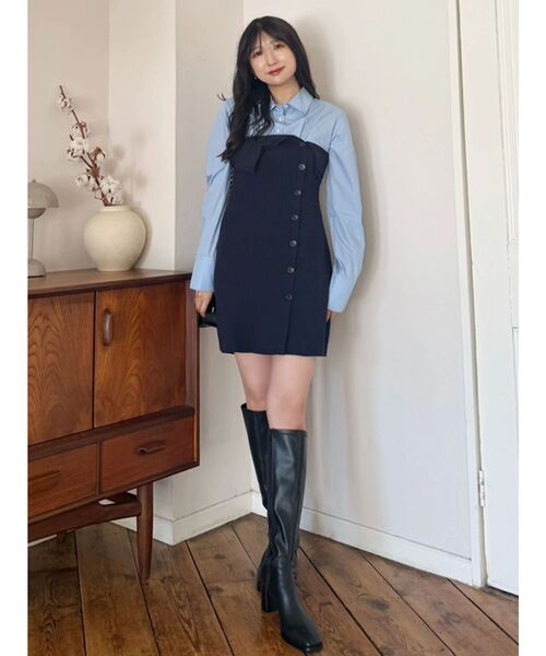 WEB限定カラーあり】シャツレイヤード風ニットドッキングミニ