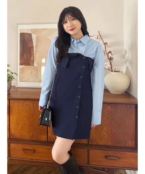 セール】【WEB限定カラーあり】シャツレイヤード風ニットドッキング