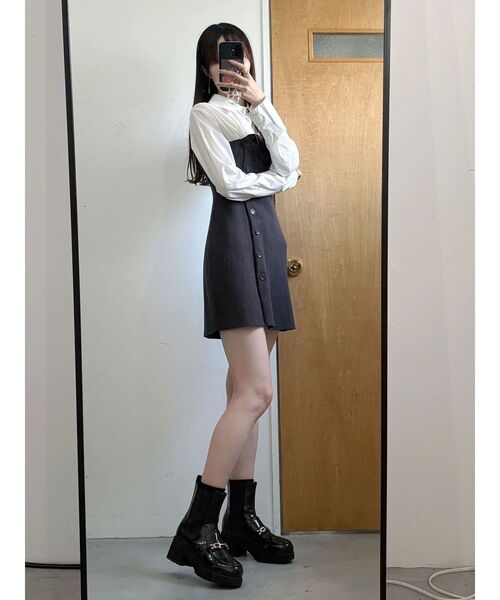 MERCURYDUO(マーキュリーデュオ)の「【WEB限定カラーあり】シャツレイヤード風ニットドッキングミニワンピース(ワンピース・レディース・オフホワイト/ブルー/その他1/ピンク・SMALL/MEDIUM)」の5枚目の写真