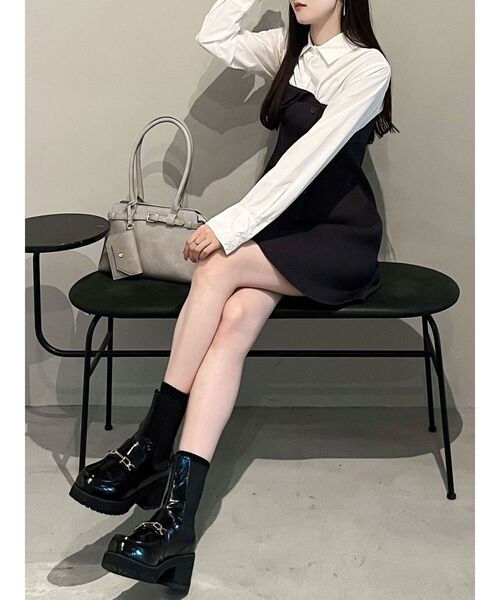 MERCURYDUO(マーキュリーデュオ)の「【WEB限定カラーあり】シャツレイヤード風ニットドッキングミニワンピース(ワンピース・レディース・オフホワイト/ブルー/その他1/ピンク・SMALL/MEDIUM)」の7枚目の写真