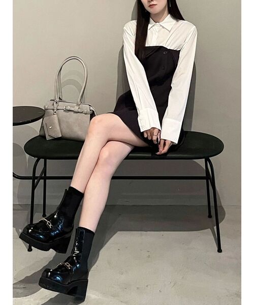 MERCURYDUO(マーキュリーデュオ)の「【WEB限定カラーあり】シャツレイヤード風ニットドッキングミニワンピース(ワンピース・レディース・オフホワイト/ブルー/その他1/ピンク・SMALL/MEDIUM)」の8枚目の写真