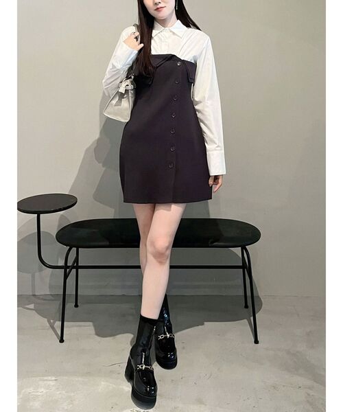 MERCURYDUO(マーキュリーデュオ)の「【WEB限定カラーあり】シャツレイヤード風ニットドッキングミニワンピース(ワンピース・レディース・オフホワイト/ブルー/その他1/ピンク・SMALL/MEDIUM)」の9枚目の写真