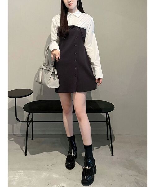 MERCURYDUO(マーキュリーデュオ)の「【WEB限定カラーあり】シャツレイヤード風ニットドッキングミニワンピース(ワンピース・レディース・オフホワイト/ブルー/その他1/ピンク・SMALL/MEDIUM)」の10枚目の写真