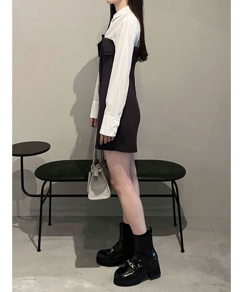 MERCURYDUO(マーキュリーデュオ)の「【WEB限定カラーあり】シャツレイヤード風ニットドッキングミニワンピース(ワンピース・レディース・オフホワイト/ブルー/その他1/ピンク・SMALL/MEDIUM)」の11枚目の写真