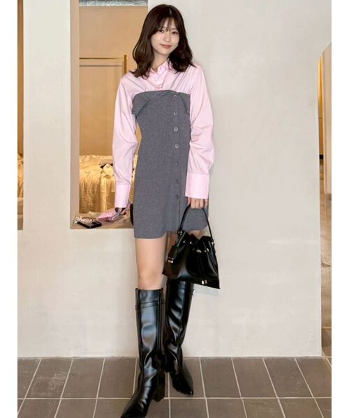 MERCURYDUO(マーキュリーデュオ)の「【WEB限定カラーあり】シャツレイヤード風ニットドッキングミニワンピース(ワンピース・レディース・オフホワイト/ブルー/その他1/ピンク・SMALL/MEDIUM)」の16枚目の写真