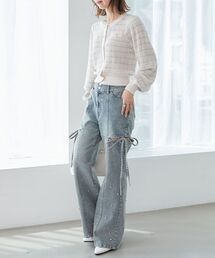 MAJESTIC LEGON | スリットビジューフレアデニムパンツ(デニムパンツ)