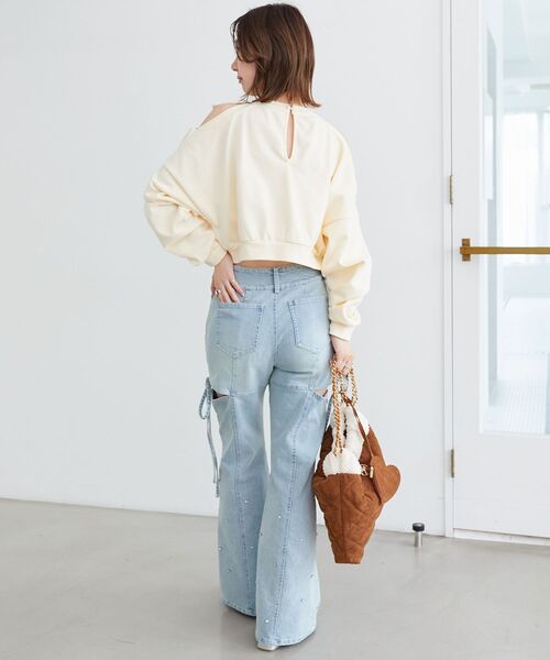 MAJESTIC LEGON（マジェスティックレゴン）の「スリットビジューフレアデニムパンツ（デニムパンツ・レディース・ネイビー/サックスブルー/ブルー・SMALL/MEDIUM）」の21枚目の写真