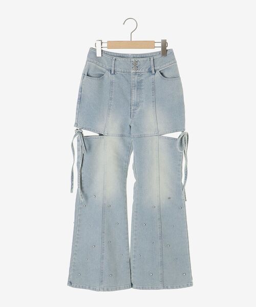 MAJESTIC LEGON（マジェスティックレゴン）の「スリットビジューフレアデニムパンツ（デニムパンツ・レディース・ネイビー/サックスブルー/ブルー・SMALL/MEDIUM）」の5枚目の写真