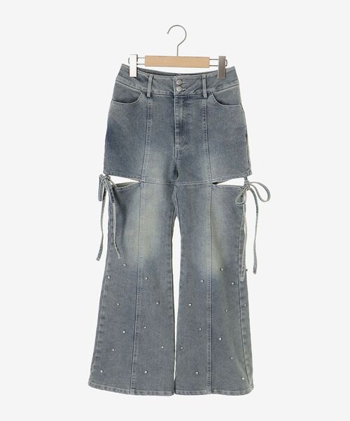 MAJESTIC LEGON（マジェスティックレゴン）の「スリットビジューフレアデニムパンツ（デニムパンツ・レディース・ネイビー/サックスブルー/ブルー・SMALL/MEDIUM）」の6枚目の写真