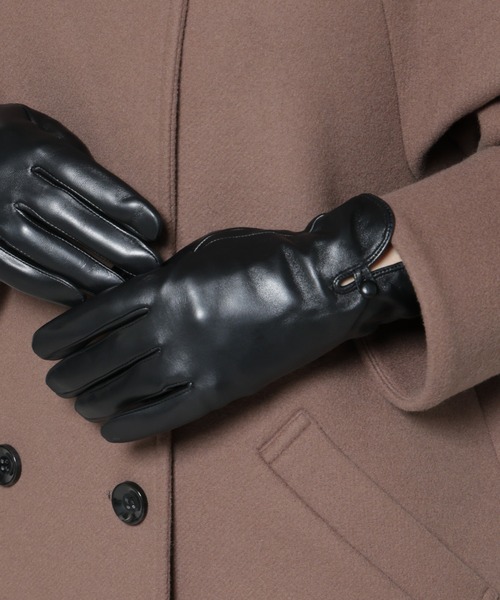 NANO universe（ナノユニバース）の「裏起毛レザーグローブ（手袋・レディース・ブラウン/ブラック・FREE）」の2枚目の写真