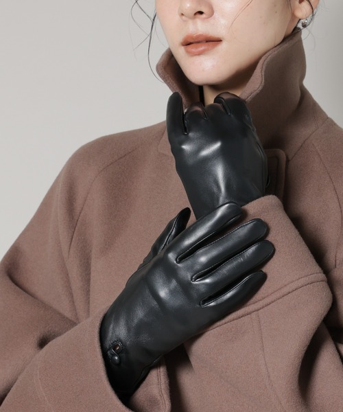 NANO universe（ナノユニバース）の「裏起毛レザーグローブ（手袋・レディース・ブラウン/ブラック・FREE）」の3枚目の写真
