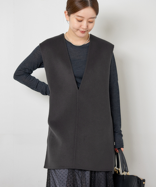 イエナ Wフェイスデザインベスト ジレ ウール 黒 イエナ Wフェイス